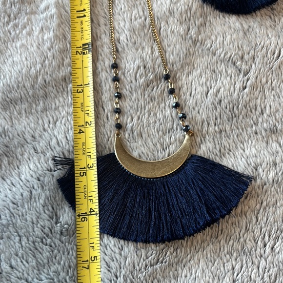 Boho Chic Gold and Navy Tassel Necklace and Earring Set - Picture 5 of 5